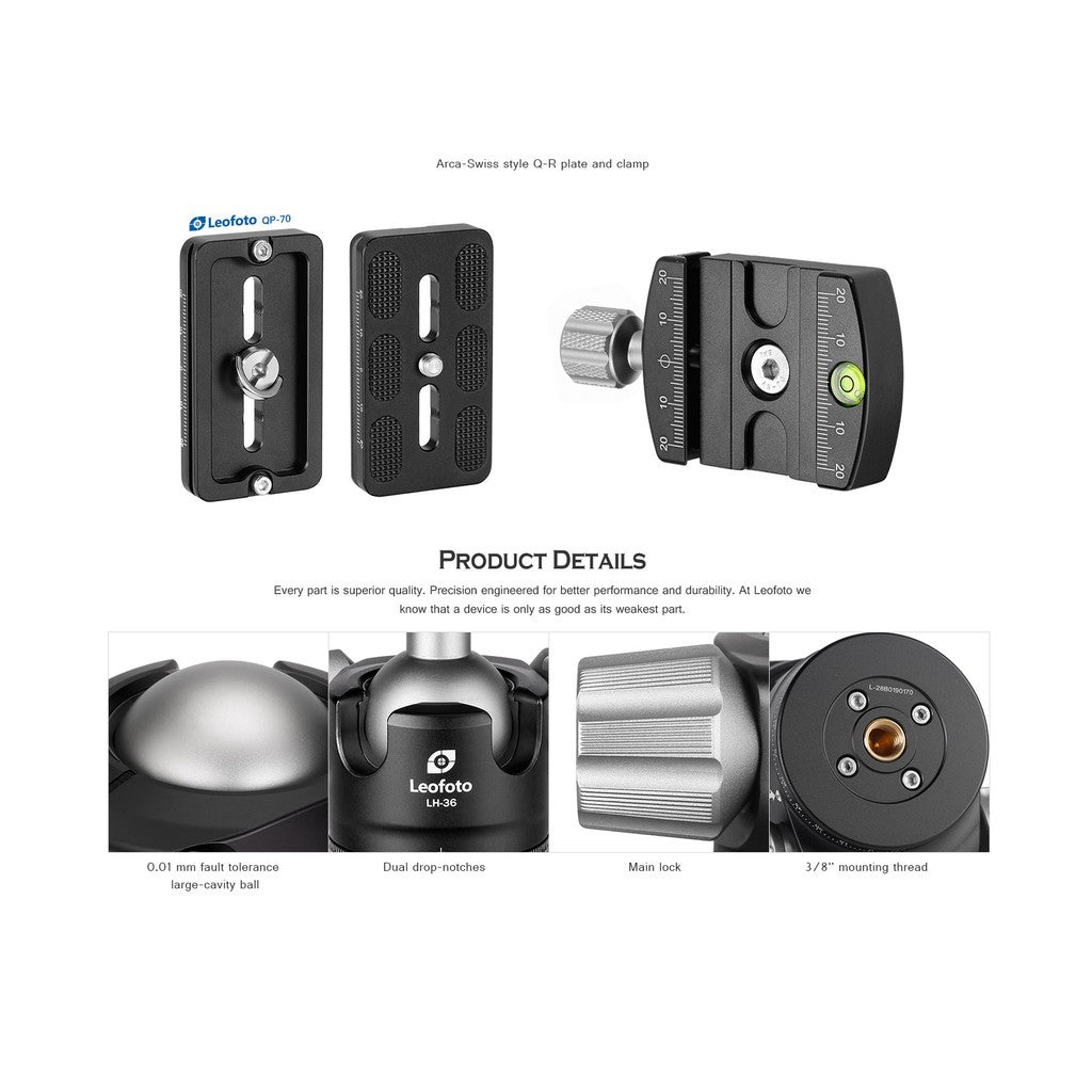 Leofoto LH-36+QP-70N Ball Head for Tripod ( DLSR/Mirrorless/Camcorder ) Leofoto 10 Years Warranty Malaysia