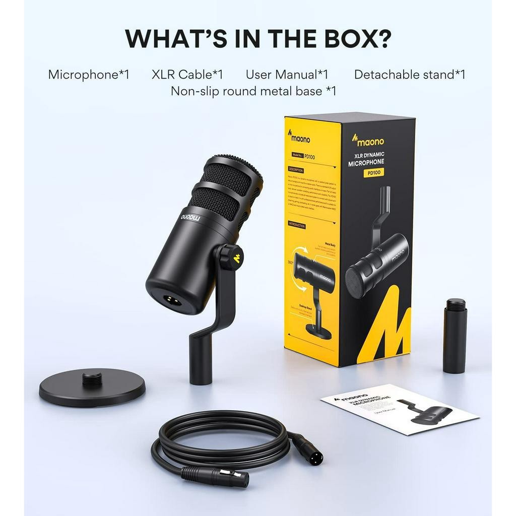 Maono PD100 Professional Podcast Dynamic Microphone XLR Mic for Podcasting/Recording/Audio Maonocaster