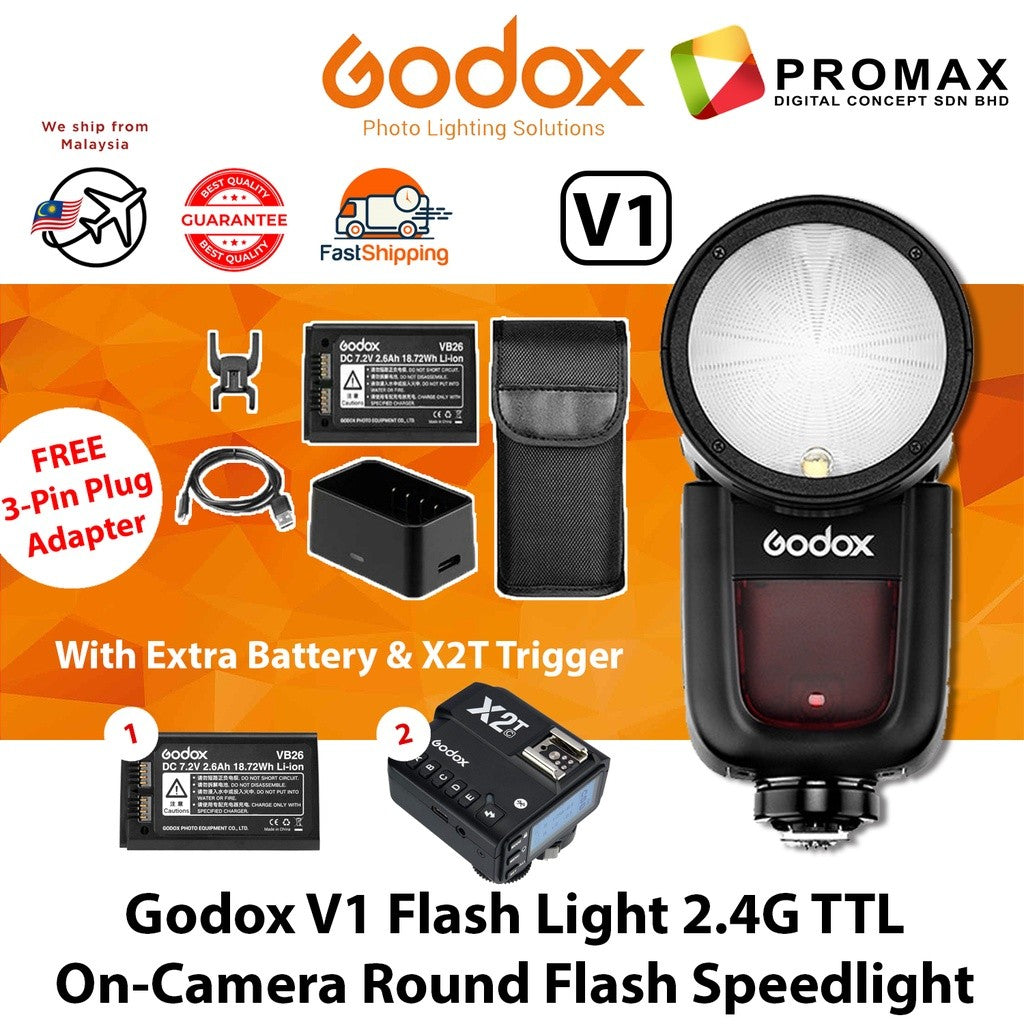 Godox V1 V1C CANON Flash Speedlight Round TTL Li-ion Battery AK-R1 VB26 X2T Trigger Accessory Kit
