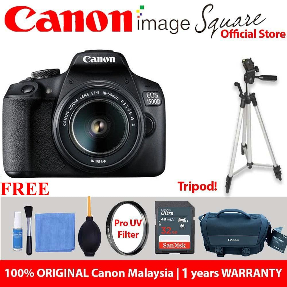 !! Advance Package !! Canon EOS 1500D Kit Lens (EF S18-55 IS II) (Canon Malaysia 3 Years Warranty) Free 32 GB SD Memory