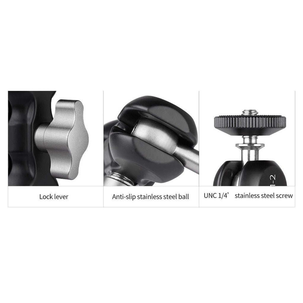 Leofoto AM-2L Magic Arm Multi-Purpose Tripod Accessory Mount 1/4" for Small Lighting / Monitor / Action Camera / Phones