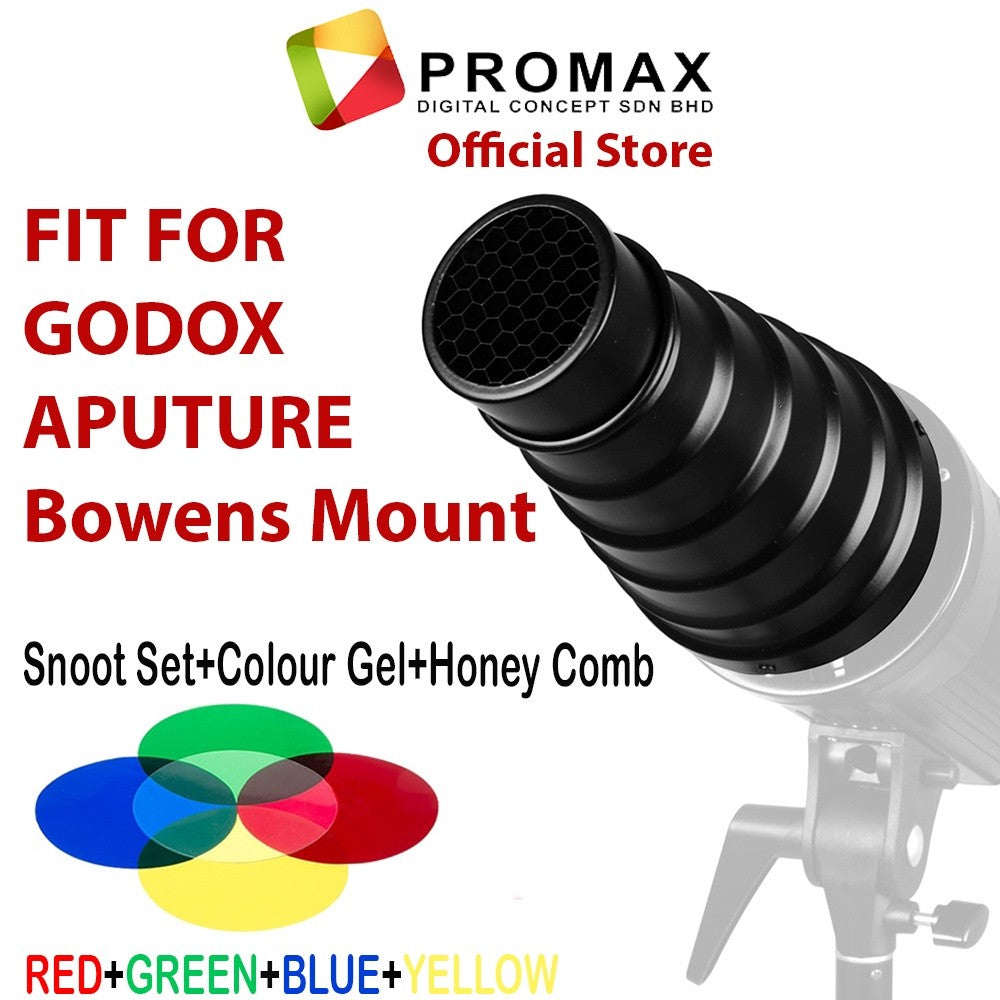 Ready Stock!! bandoor Godox Barndoor snoot snoot set + 4 Colour gel + Honeycomb Kit Set + Reflector Bowens