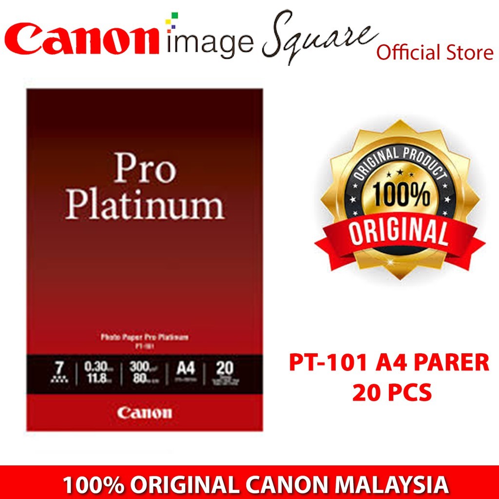 (Ready Stock) Canon PT-101 A4 20 Sheets Pro Platinum Photo GLOSSY Paper