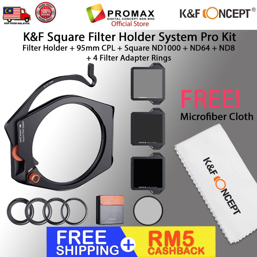 CHEAPEST! K&F Square Filter Holder System Pro Kit (Filter Holder + 95mm CPL + Square ND1000 Filter +ND64 +ND8 + 4 Rings)
