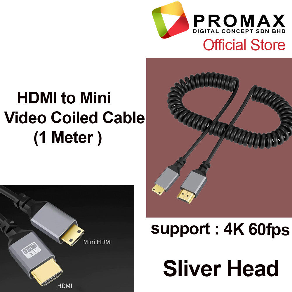 HDMI to HDMI / Mini HDMI /Micro HDMI to HDMI 90 Degree Angled Adapter Spring Cable 4k 30fps / 4K 60fps (1 METER )
