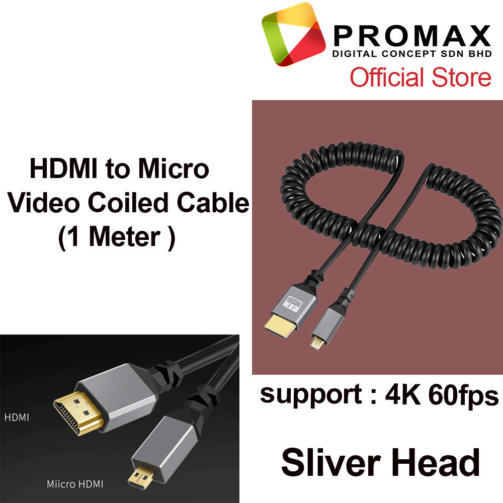 HDMI to HDMI / Mini HDMI /Micro HDMI to HDMI 90 Degree Angled Adapter Spring Cable 4k 30fps / 4K 60fps (1 METER )