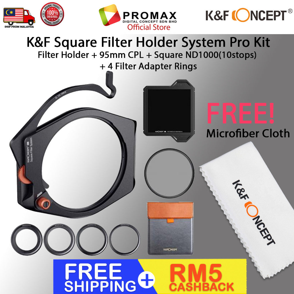 CHEAPEST! K&F Square Filter Holder System Pro Kit (Filter Holder + 95mm CPL + Square ND1000[10stops] Filter + 4 Rings)
