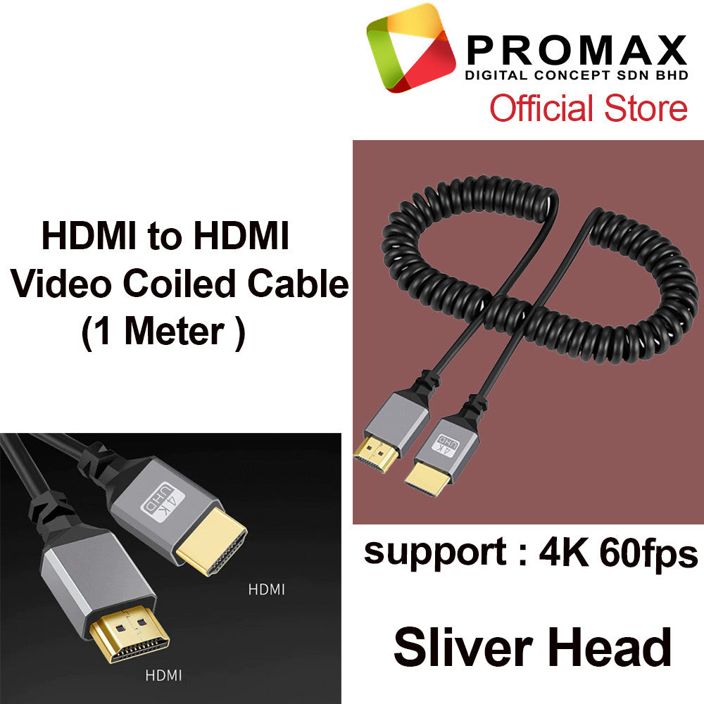 HDMI to HDMI / Mini HDMI /Micro HDMI to HDMI 90 Degree Angled Adapter Spring Cable 4k 30fps / 4K 60fps (1 METER )