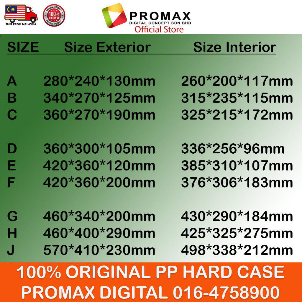 ProMax Hard PP Carry Case Tool Box Storage Bag PP Carrying case Hardcase Include Sponge Foam camera Kotak motosikal