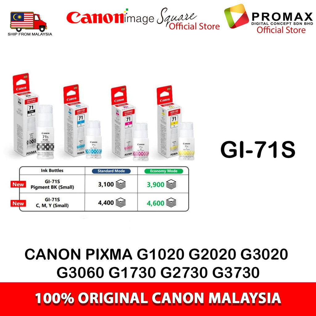 CANON GI-71 GI-71S INK BLACK/CYAN/MAGENTA/YELLOW G3020/G3060/G1020/G2020/G1730/G2730/G3730