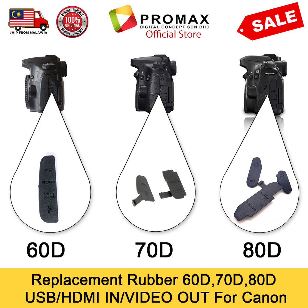 Canon EOS 60D,70D,80D USB / AV OUT/ HDMI/ MIC Replacement Rubber Door Bottom Cover