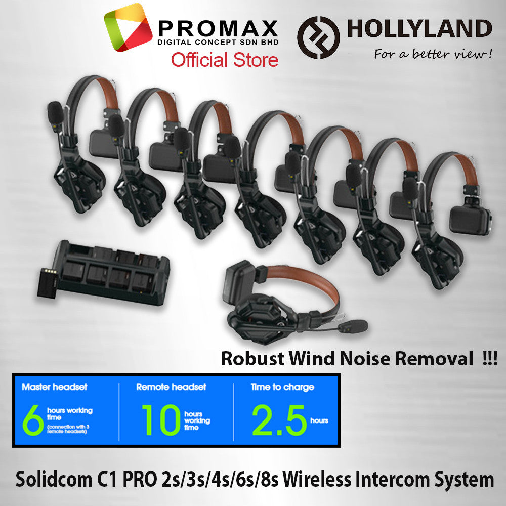 Hollyland Solidcom C1 Pro-2S / 3S / 4S / 6S / 8S Full-Duplex Wireless Intercom System with Headsets (1.9 GHz)