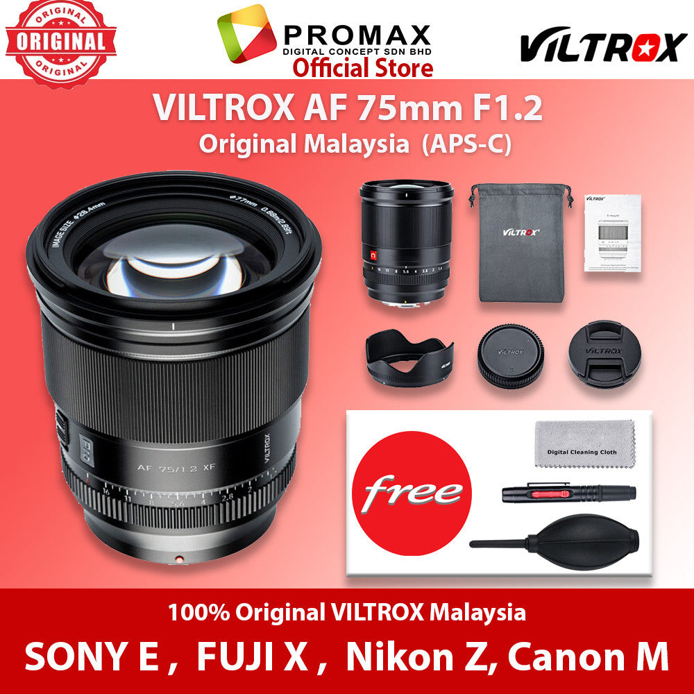 Viltrox AF 75mm f1.2 AF Auto Focus Lens FUJI XF Sony FE (Viltrox Malaysia 1 year warranty)