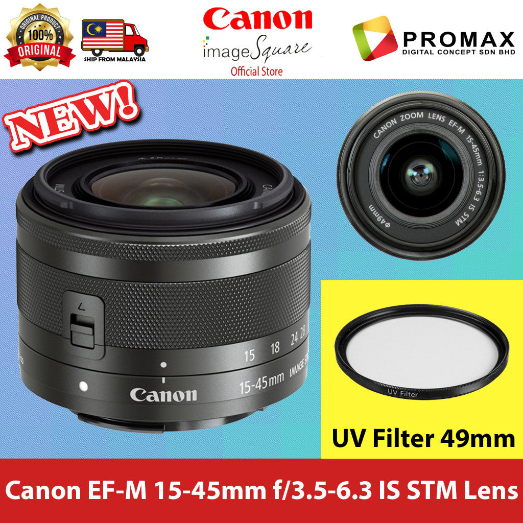 Ready Stock! Canon EF-M 15-45mm f/3.5-6.3 IS STM Lens Canon Malaysia - 3 Months Warranty (No Box).