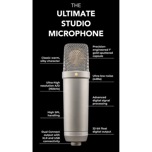 RODE NT1 5th Generation Large-Diaphragm Cardioid Condenser XLR/USB Microphone(Black/Nickel)