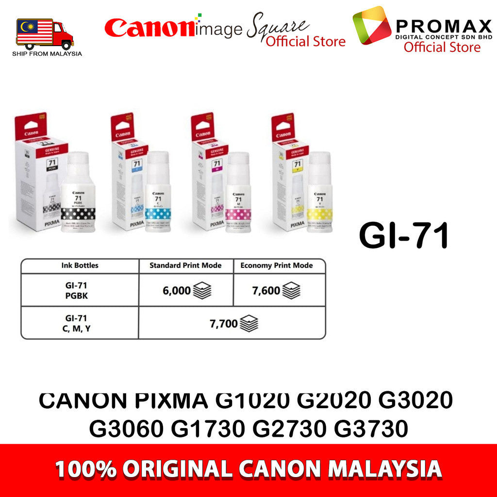 CANON GI-71 GI-71S INK BLACK/CYAN/MAGENTA/YELLOW G3020/G3060/G1020/G2020/G1730/G2730/G3730