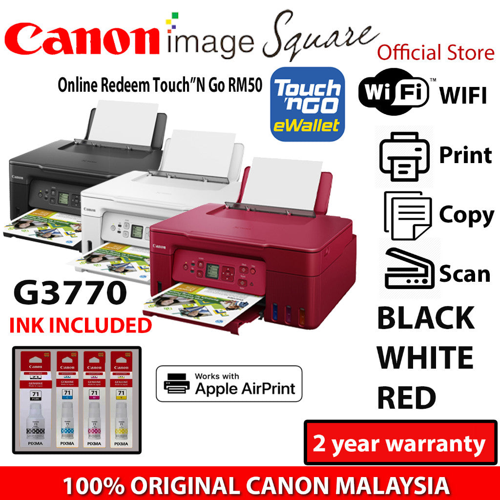 TouchNGo RM50 - CANON PIXMA G3770 WIFI Wireless Refillable Ink Tank Colour Printer Low-Cost Printing