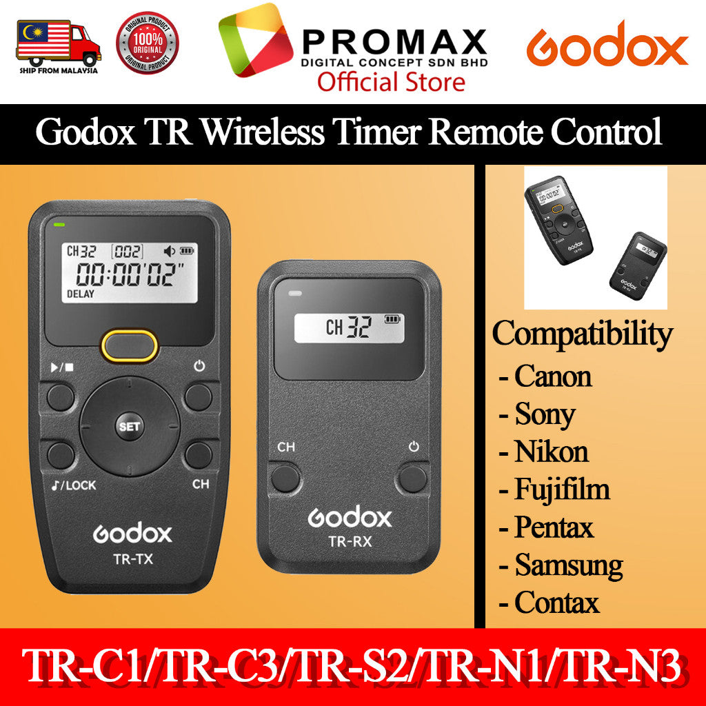 Godox TR-C1/TR-C3/TR-S2/TR-N1/TR-N3 Wireless Timer Remote Control Canon,Sony,Nikon,Fujifilm,Pentax,Samsung,Contax.