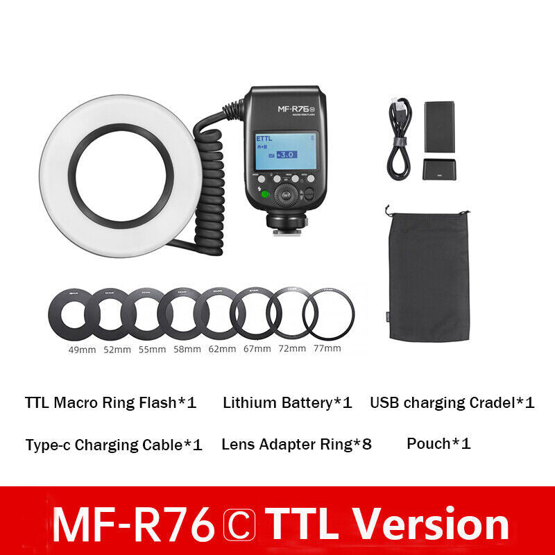 Godox MF-R76  / MF-R76S MF-R76C TTL Macro LED Ring Light Macro Speedlite Flash Light SONY NIKON CANON