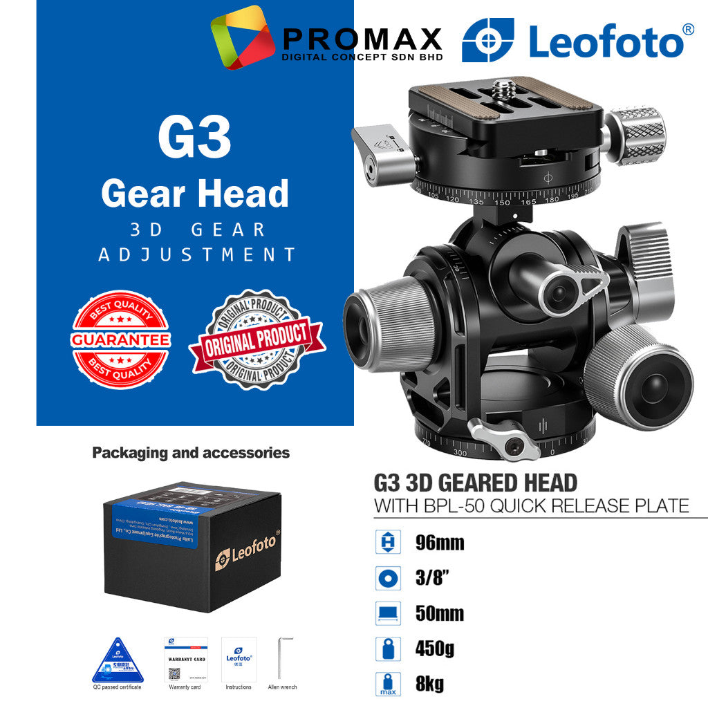 Leofoto G3 Geared Ball Head for Tripod ( DSLR / Mirrorless / Camcorder ) Leofoto 10 Years Warranty