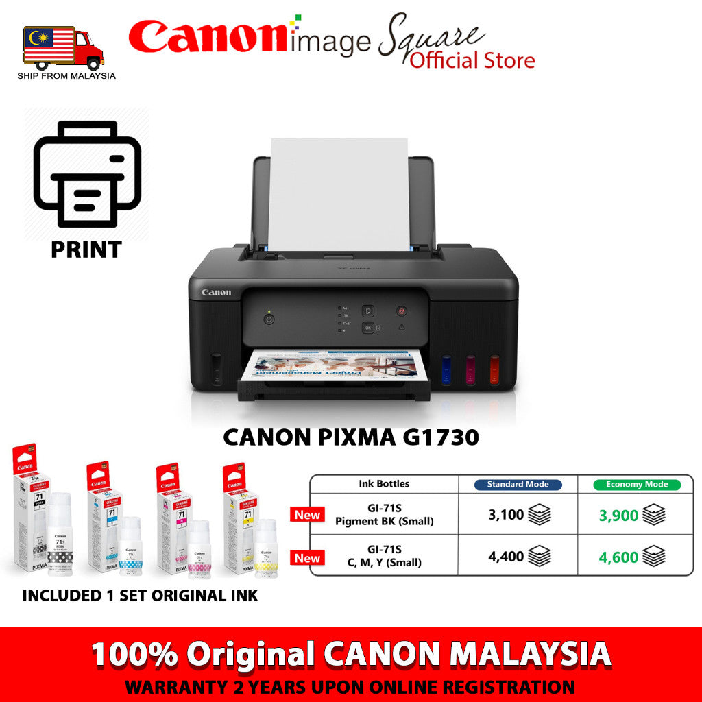 Canon PIXMA G1730 G2730 G3730 Refillable Ink A4 printer, Online Redeem Touch”N Go RM50 !!