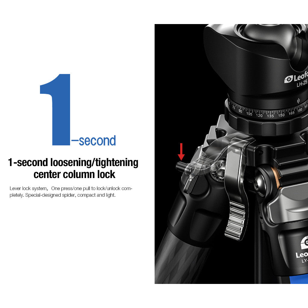 Leofoto MR.Y LY-224C + LH25R "Y" Shaped Center Column 4-section Carbon Fiber Tripod with Ballhead Kit