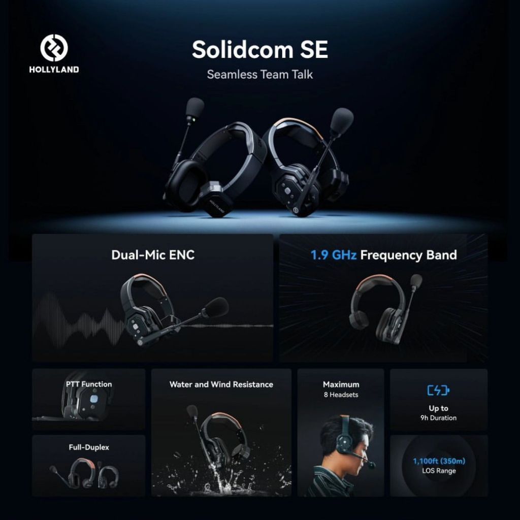Hollyland Solidcom SE Wireless Waterproof Headset Intercom System with Noise Cancellation