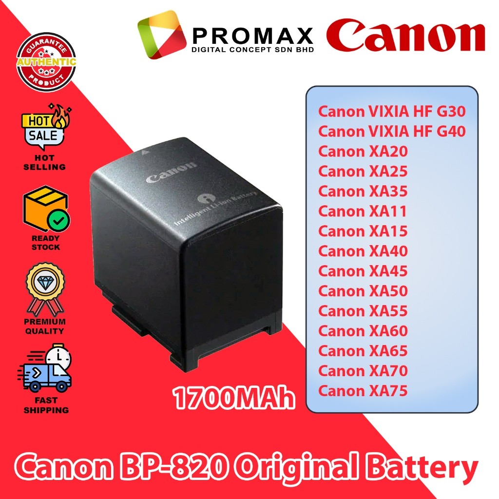 Canon BP-820 1700mAh Lithium-Ion Battery Pack XA45 XA50 XA55 XA60 XA65 XA70 XA75 XF400 XF405