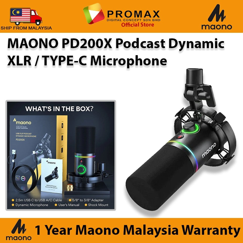MAONO PD200X TYPE-C /XLR Dynamic Microphone For Podcasting/Recording/Audio Interface Sound Card Caster Maonocaster