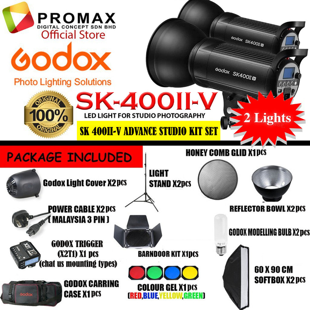 GODOX SK-400II / SK-400II-V DUAL SET Studio Flash Strobe Light SK400 II SK400II sk400iiv