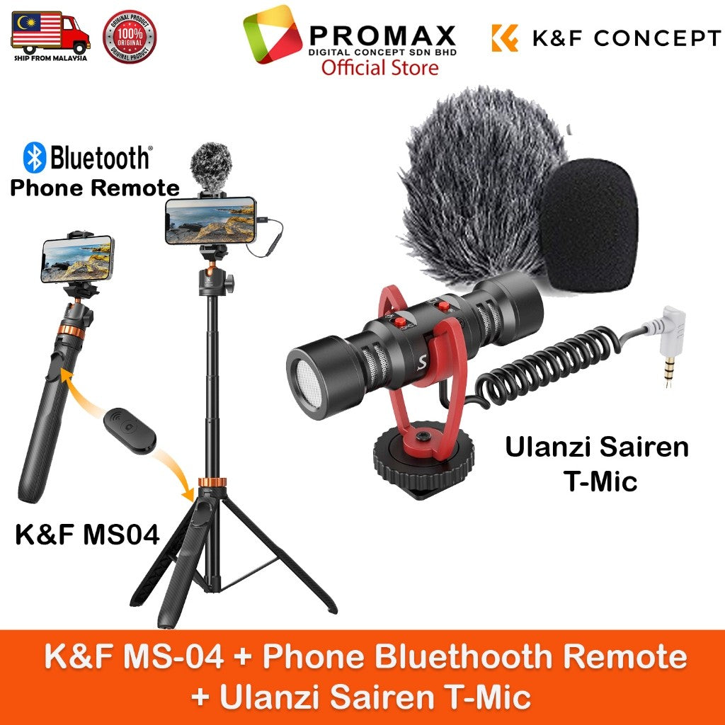 K&F Concept MS04 / MS08 62''/1.58m Tripod Phone Selfie Stick With Bluetooth Remote Control +Gopro Adapter Upgraded MT-44