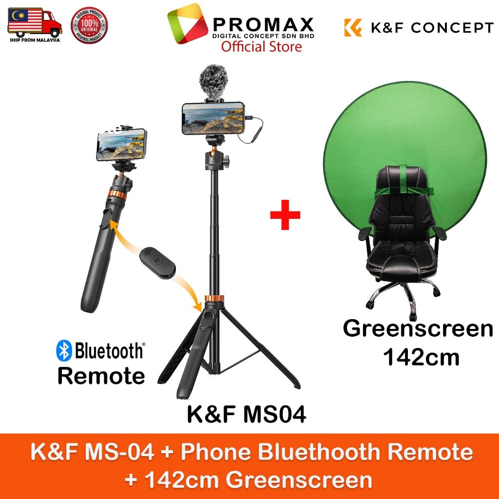 K&F Concept MS04 / MS08 62''/1.58m Tripod Phone Selfie Stick With Bluetooth Remote Control +Gopro Adapter Upgraded MT-44