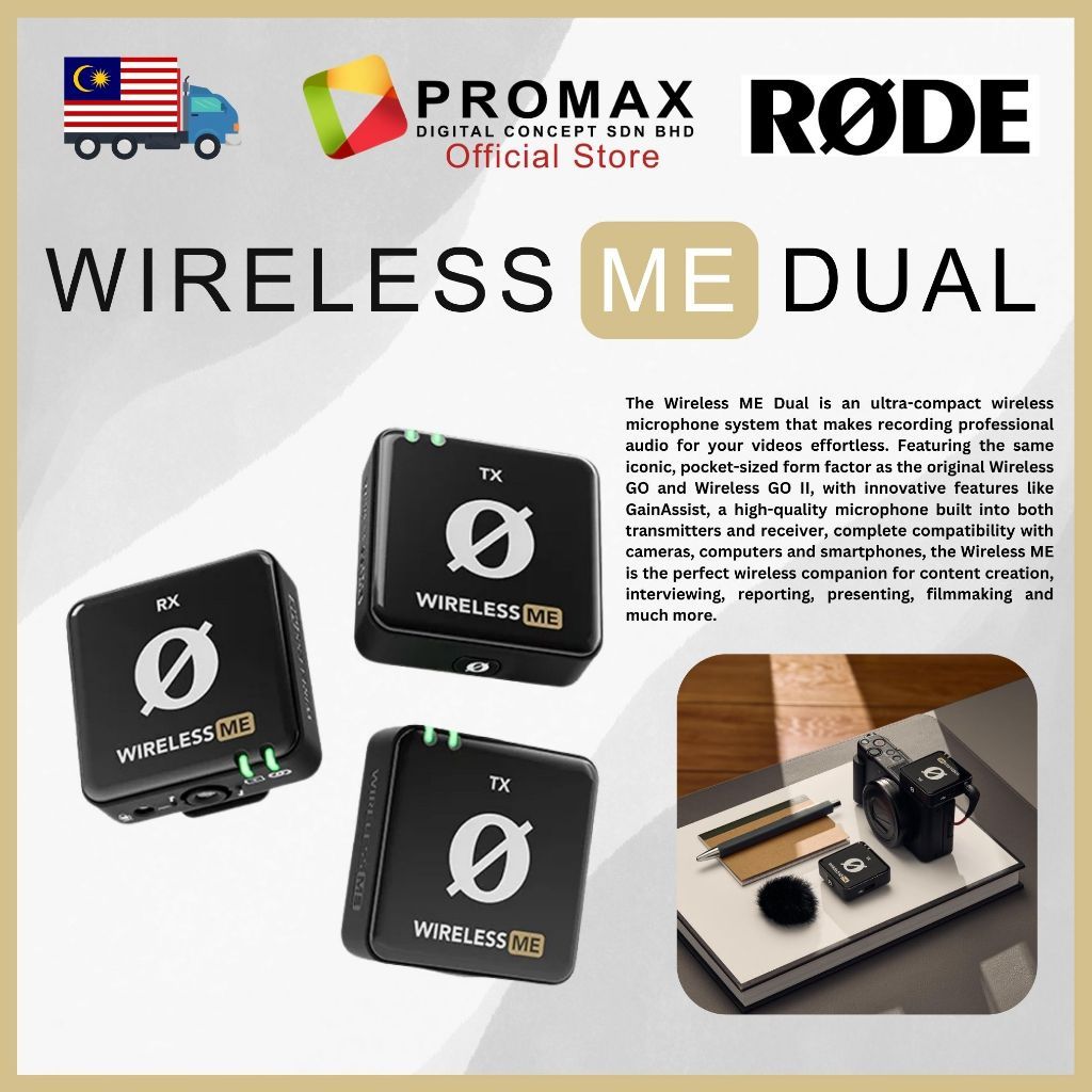 Rode Wireless ME Dual Ultra Compact Wireless Microphone Dual Channel with 2TX + 1RX RDE-WIMEDUAL