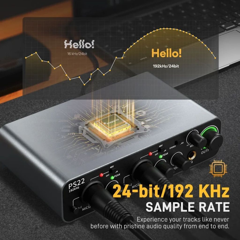 Maono PS22 Black Audio interface with Premium Mic Revamps for Recording, Music Production, Guitar Maonocaster