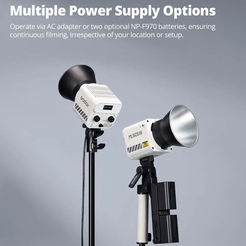 Godox ML60II Bi 70W Bi-Color Portable LED Video Light with AK-B01 NP-F Battery Grid