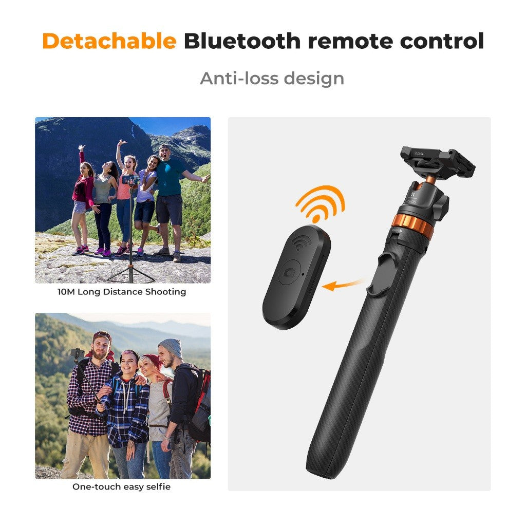 K&F Concept MS04 / MS08 62''/1.58m Tripod Phone Selfie Stick With Bluetooth Remote Control +Gopro Adapter Upgraded MT-44