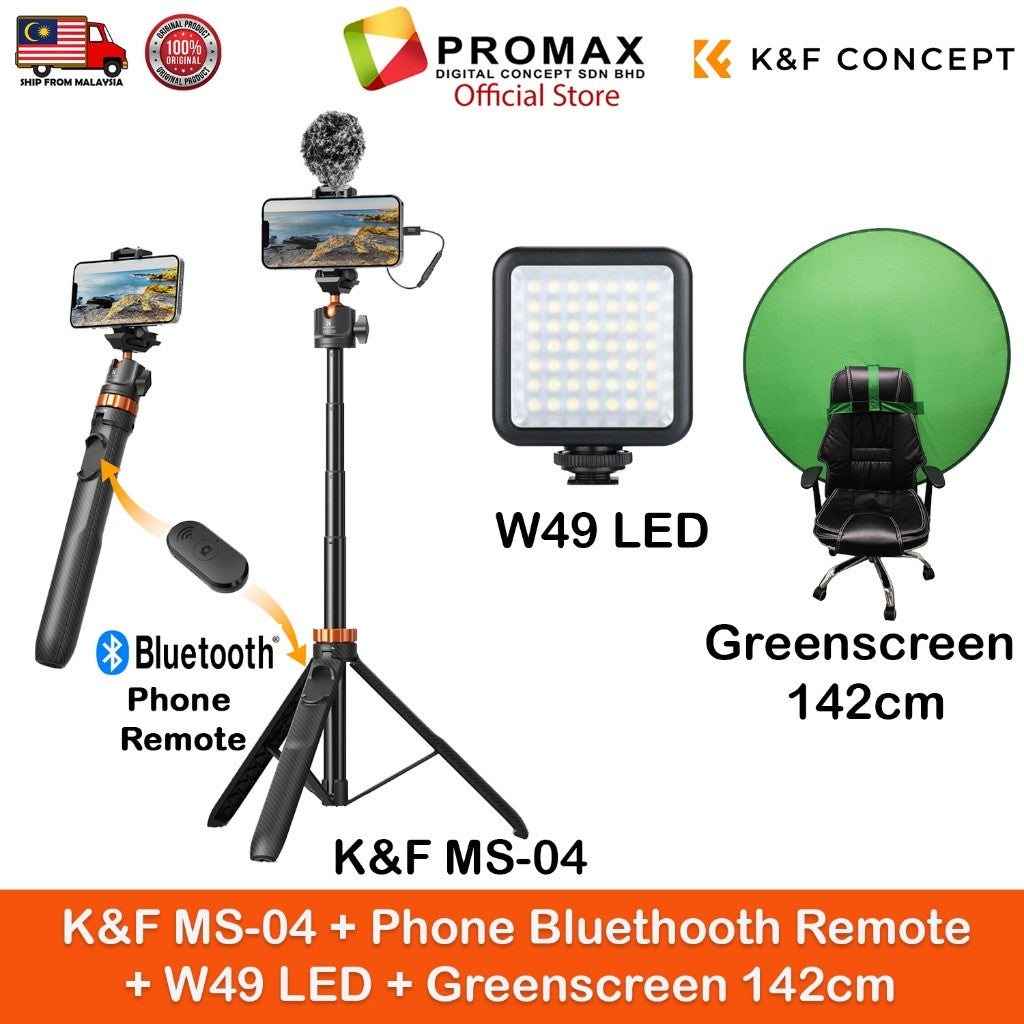 K&F Concept MS04 / MS08 62''/1.58m Tripod Phone Selfie Stick With Bluetooth Remote Control +Gopro Adapter Upgraded MT-44