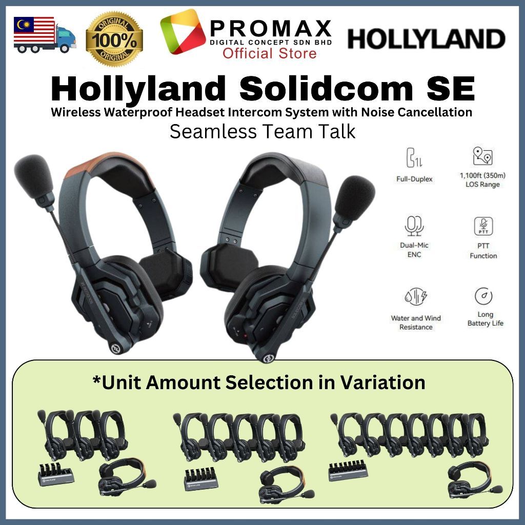 Hollyland Solidcom SE Wireless Waterproof Headset Intercom System with Noise Cancellation