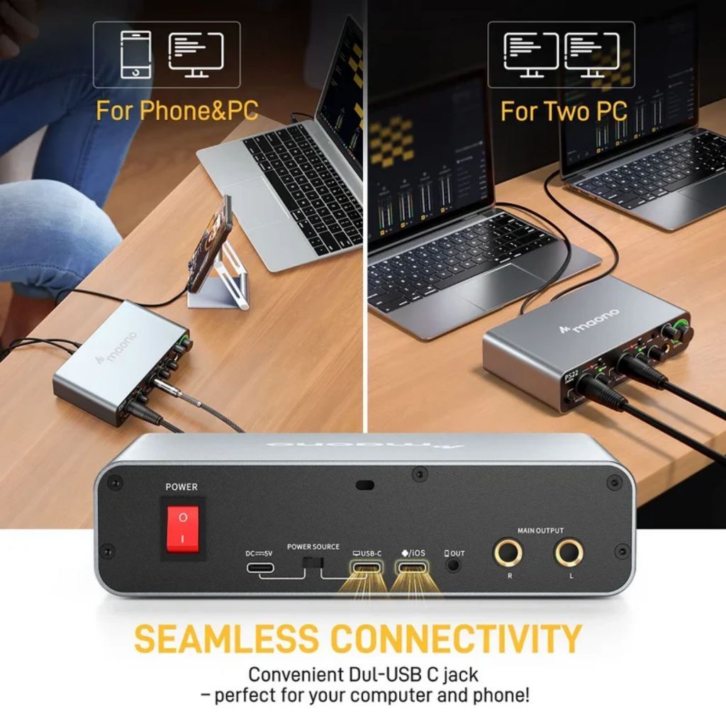 Maono PS22 Black Audio interface with Premium Mic Revamps for Recording, Music Production, Guitar Maonocaster