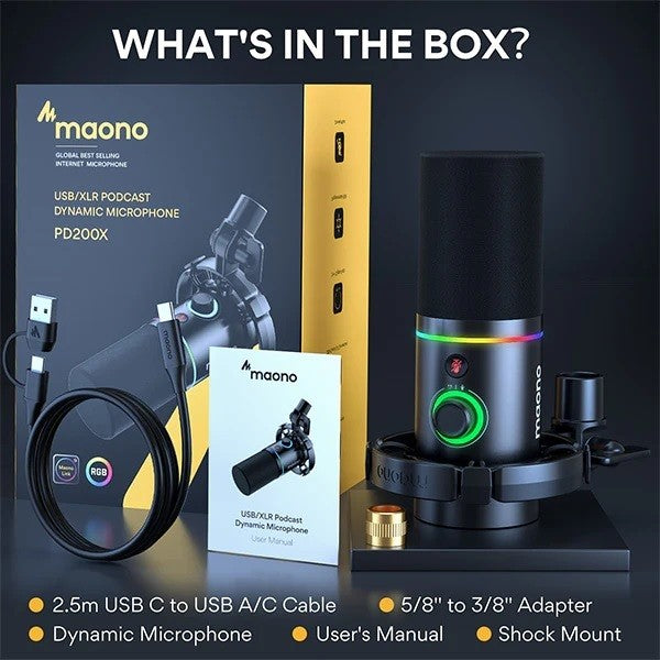 MAONO PD200X TYPE-C /XLR Dynamic Microphone For Podcasting/Recording/Audio Interface Sound Card Caster Maonocaster