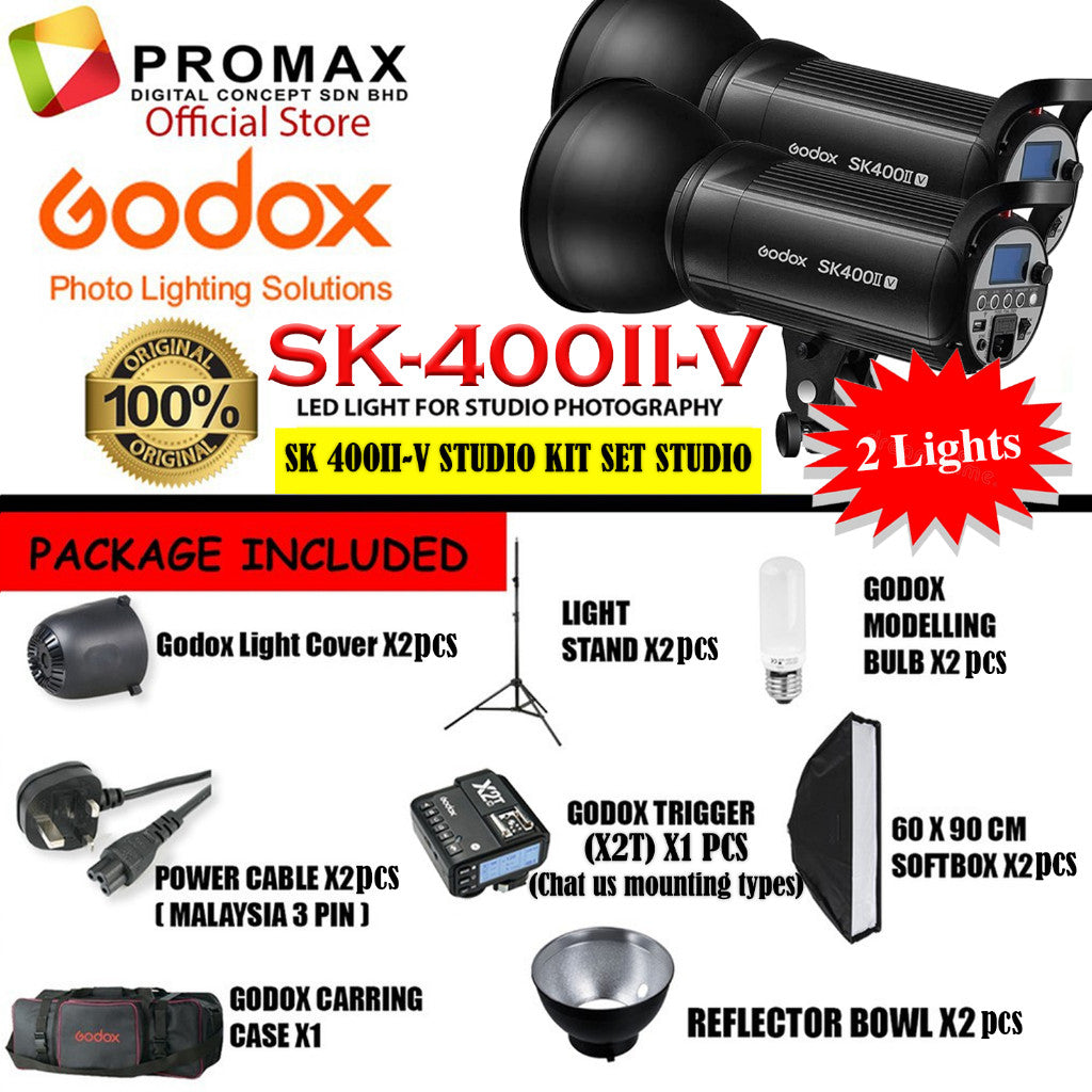 GODOX SK-400II / SK-400II-V DUAL SET Studio Flash Strobe Light SK400 II SK400II sk400iiv