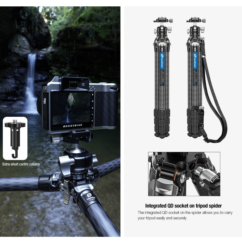 LEOFOTO MR Y TRIPOD LY-284C + LH-30 Y Shaped Center Column 4-section Carbon Fiber with Ballhead Kit