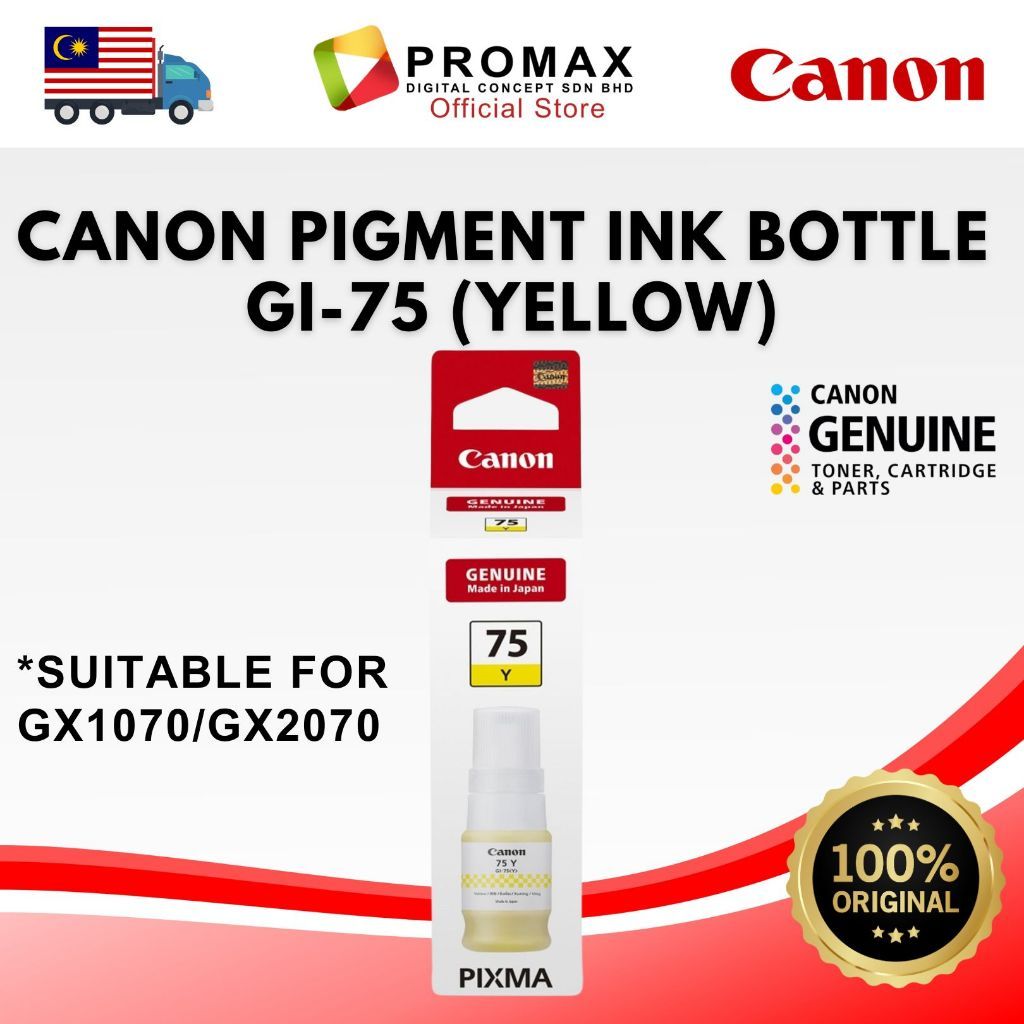 CANON GI-75 PIGMENT INK BOTTLE (BK/C/M/Y) FOR GX1070 GX2070 GI-75BK GI-75C GI-75M GI-75Y