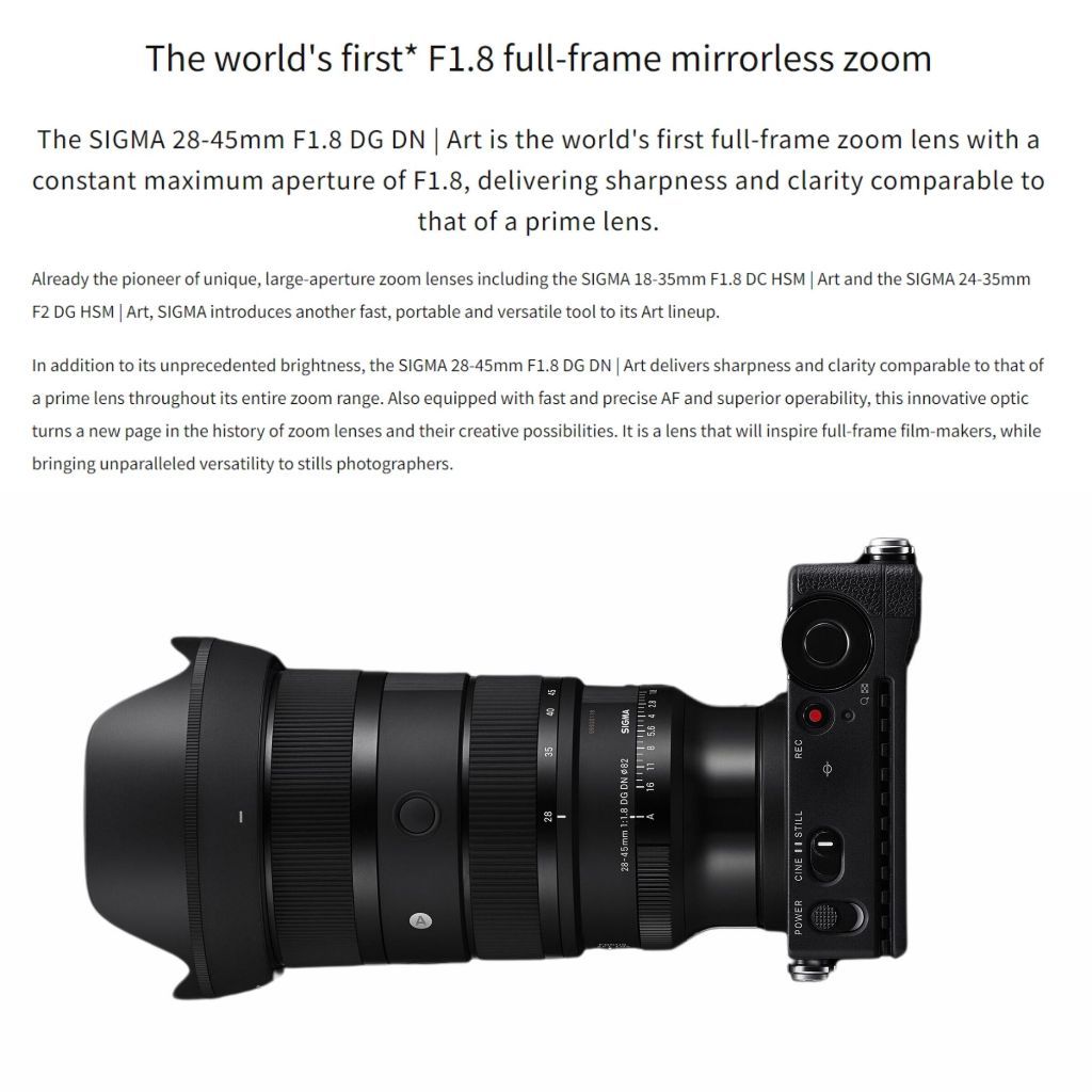 Sigma 28-45mm f1.8 DG DN Art Lens Full Frame Mirrorless Zoom (Sony E)