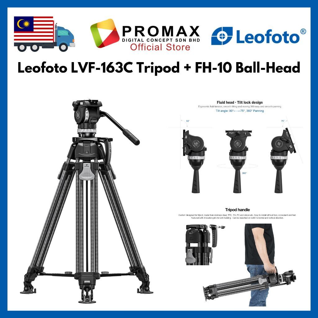 Leofoto Boring Series LVF-163C Tripod and FH-10 Ball-Head for High End Cinematography & Video