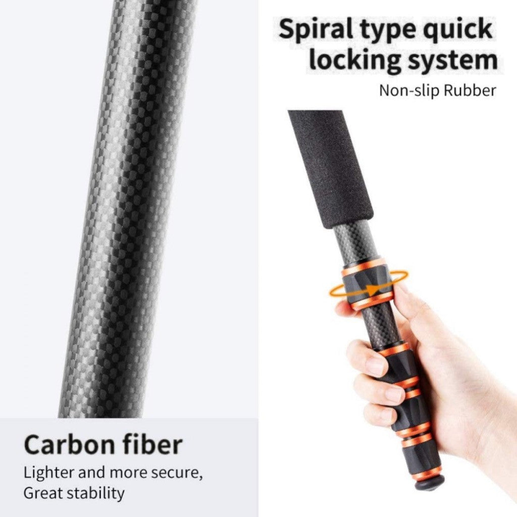K&F Concept BA225 60”/1.5m Carbon Fiber Camera Tripod Lightweight Travel Tripod 17.6lbs Load 360° Ball Head KF09.077v3