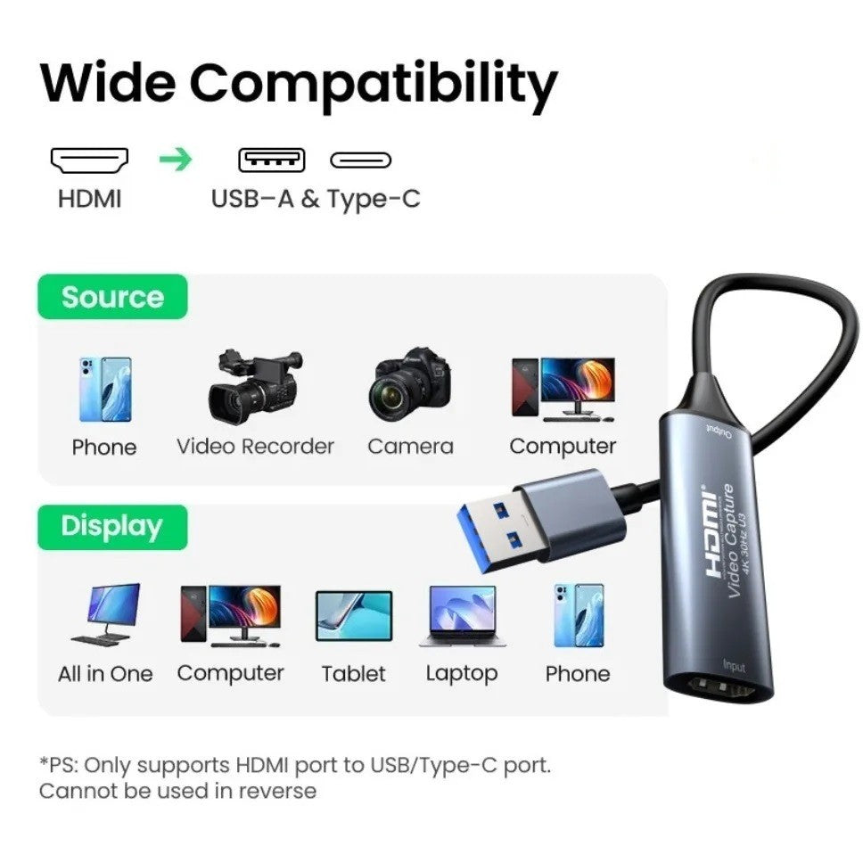 HDMI Video Capture Card Input 4K 30Hz HDMI to USB 2.0 USB 3.0 USB-C type-C 3.0 Video For Camera Macbook PS4 PC GamIng