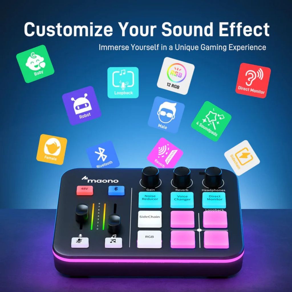 Maono Maonocaster G1 Neo Top Notch Audio Mixer For Game Streamers with RGB Lights Maonocaster