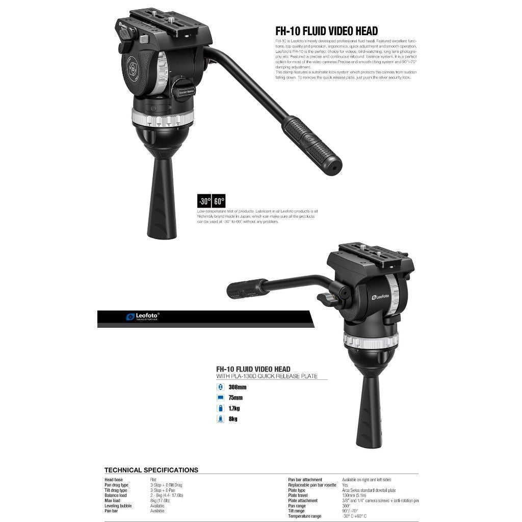 Leofoto Boring Series LVF-163C Tripod and FH-10 Ball-Head for High End Cinematography & Video