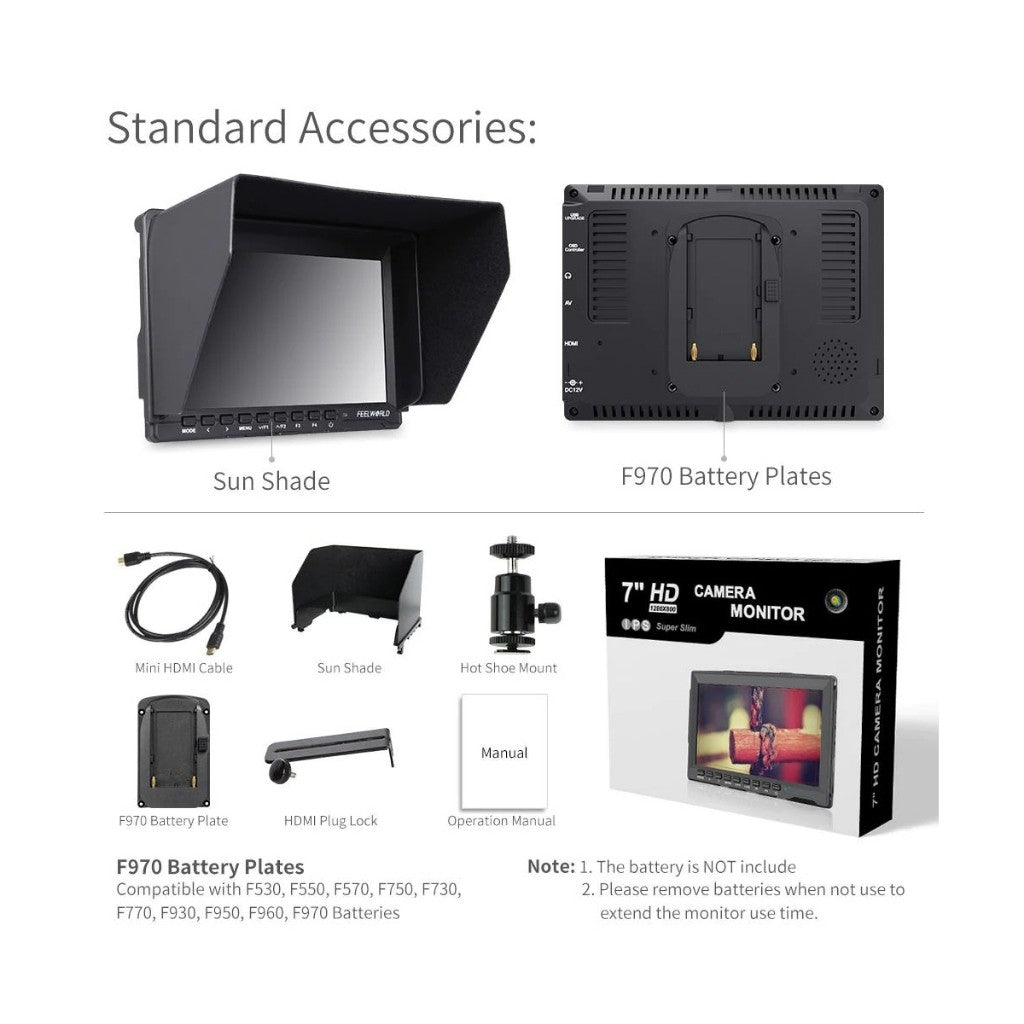 FEELWORLD FW759 7 INCH SLIM DSLR CAMERA FIELD MONITOR HD VIDEO ASSIST IPS 1280X800 4K HDMI AV FW 759